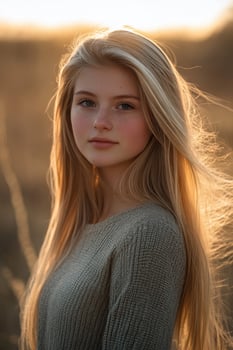 College girl with long blonde hair during golden hour outdoors photo