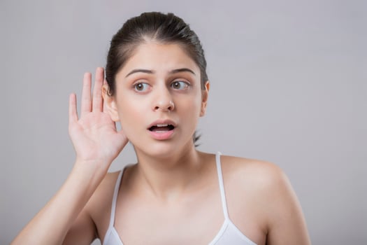 Close-up Portrait Of A Model Lady Listening Gossip photo