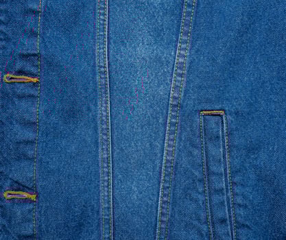 Blue denim texture. Closeup of denim jacket elements. Background for banner, poster or adrift. photo