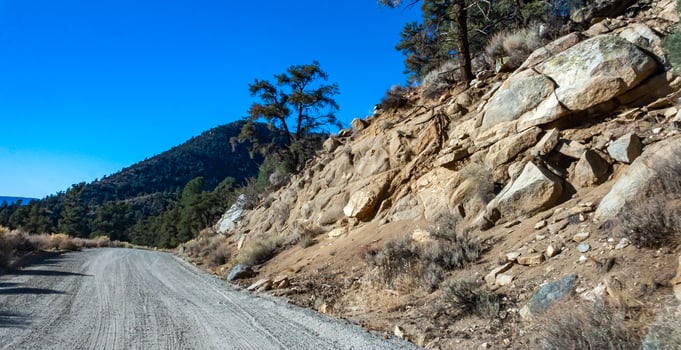 Natural landscape, Dirt road on a mountain pass in the Sierra Nevada mountains, USA photo