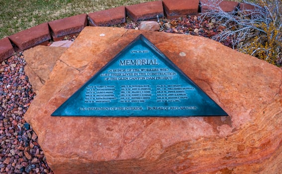 Information plate of Memorial in Honor of the workers, Arizona, USA photo