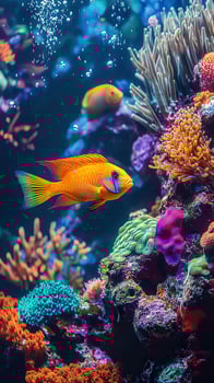 Colorful fish swimming among vibrant coral reefs in tropical waters photo