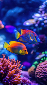 Colorful fish swim gracefully among coral in a vibrant reef photo