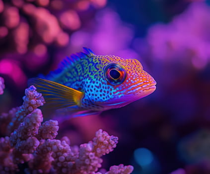 Colorful fish swimming among vibrant coral in a lively reef photo