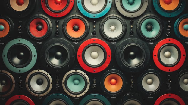 Colorful Speakers Line Displayed in a Music Studio for Audio Production photo