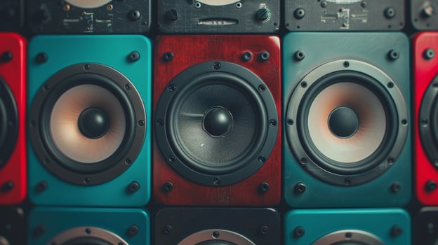 Colorful Speakers Line Displayed in a Music Studio for Audio Production photo