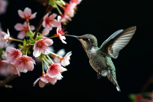 The hummingbird and cherry blossom flower photo