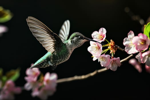 The Hummingbird and cherry blossom flower photo