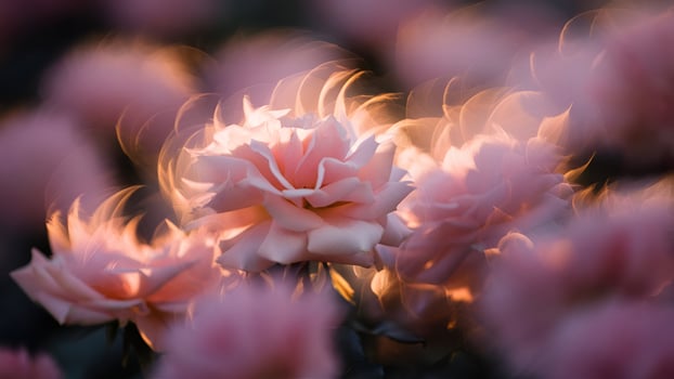 pink roses are in the sun with blurry background photo