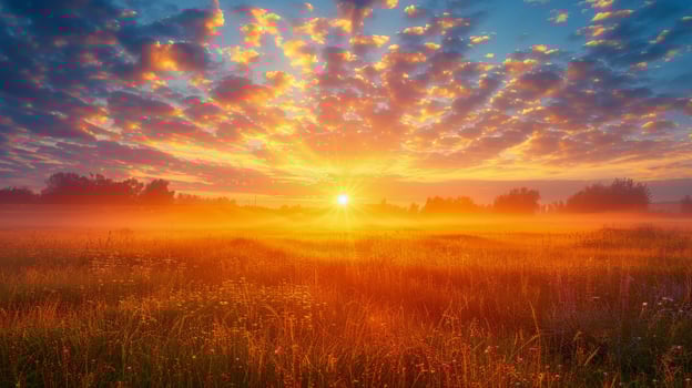 Sun Setting Over Field of Tall Grass photo