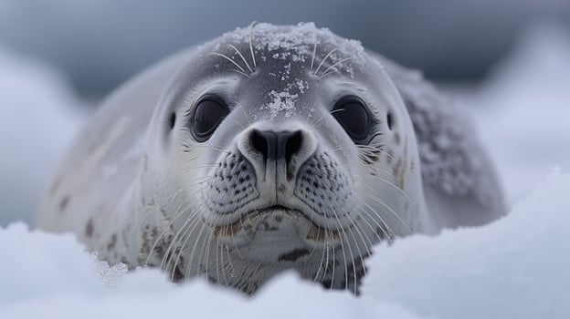 Close Up of a Seal in the Snow photo