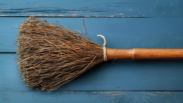 Close Up of Broom on Wooden Surface photo