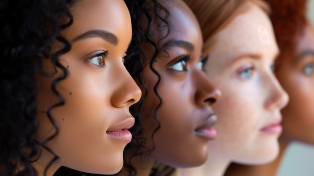 Diverse Group of Women Standing SidebySide in CloseUp Profile View photo