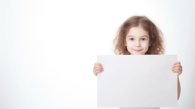 Little Girl Holding Up a White Sign photo