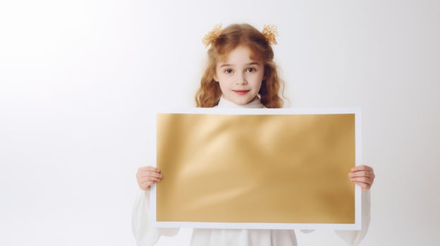 Little Girl Holding Up a Sign photo