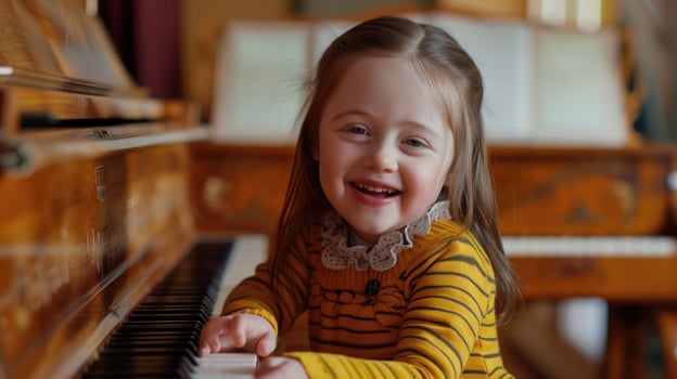 Little Girl Smiling at Piano photo