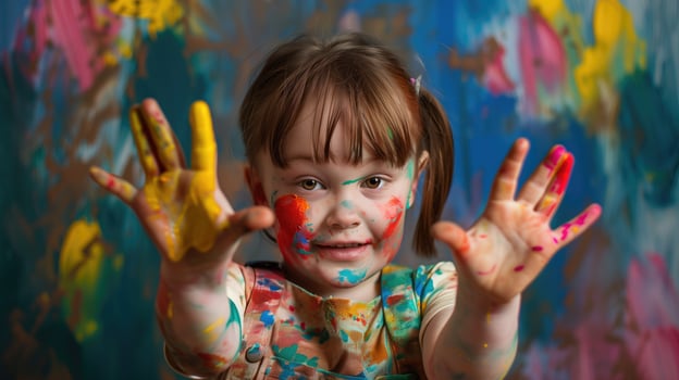 Little Girl With PntCovered Hands photo
