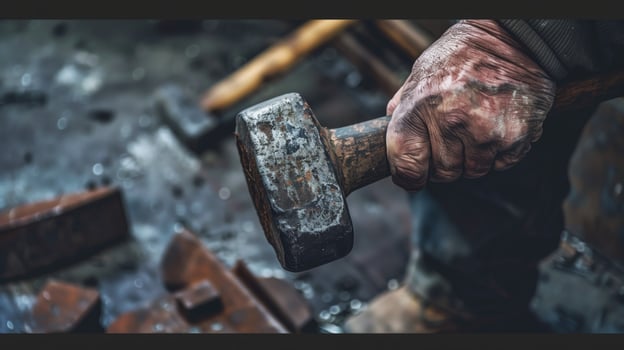 Man Holding Hammer in Right Hand photo