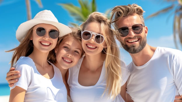 Man, Two Women, and Girl on the Beach photo