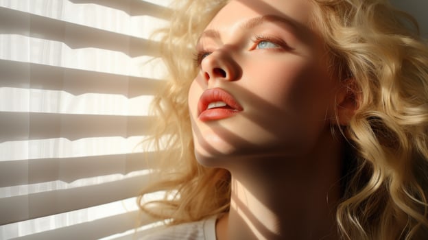 Blonde Woman With Closed Eyes Looking Out the Window photo