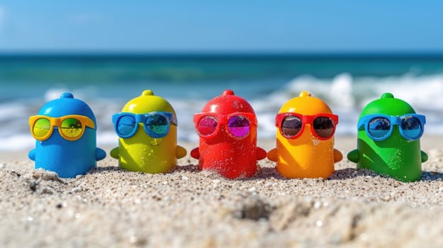 Toy Figures Sitting on Sandy Beach photo