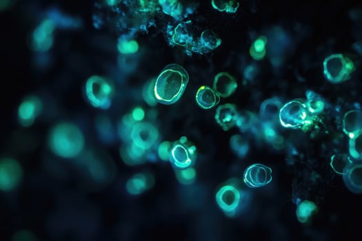 Bioluminescent plankton glow brilliantly in the dark. photo