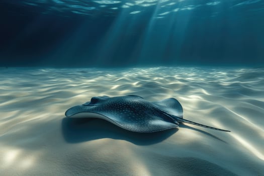 A graceful stingray gliding over a sandy ocean bed. photo
