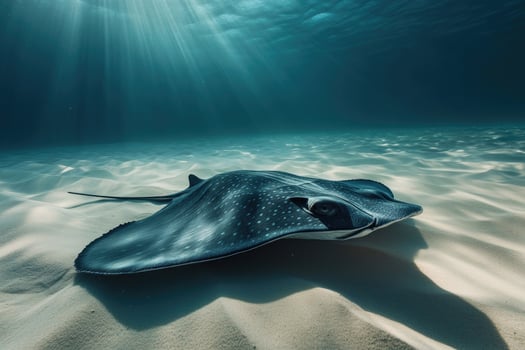 A graceful stingray gliding over a sandy ocean bed. photo