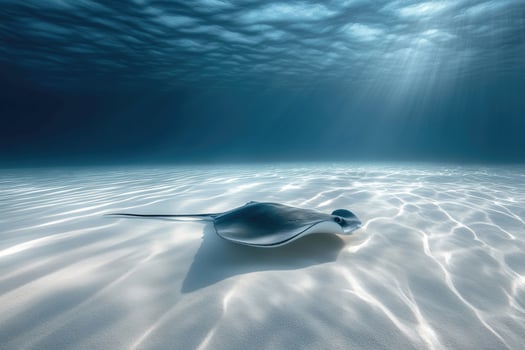 A graceful stingray gliding over a sandy ocean bed. photo