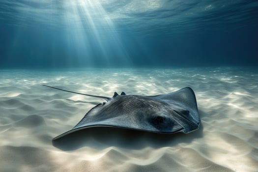 A graceful stingray gliding over a sandy ocean bed. photo