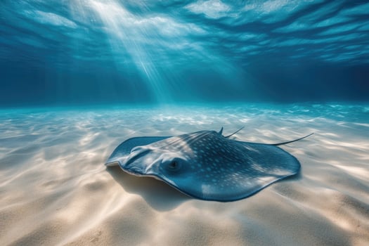 A graceful stingray gliding over a sandy ocean bed. photo