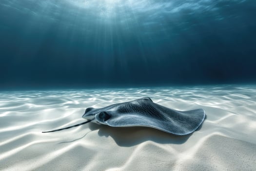 A graceful stingray gliding over a sandy ocean bed. photo