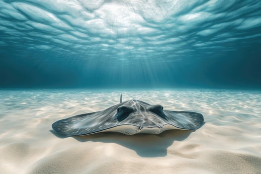 A graceful stingray gliding over a sandy ocean bed. photo