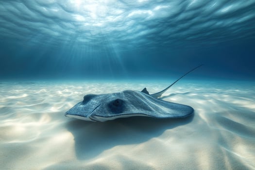 A graceful stingray gliding over a sandy ocean bed. photo