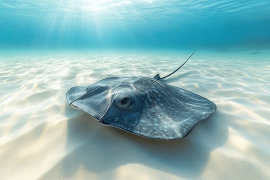 A graceful stingray gliding over a sandy ocean bed. photo