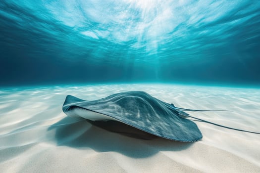 A graceful stingray gliding over a sandy ocean bed. photo