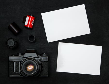 vintage camera on a black photo