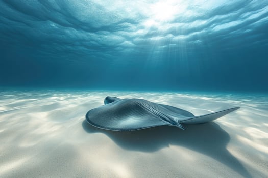 A graceful stingray gliding over a sandy ocean bed. photo