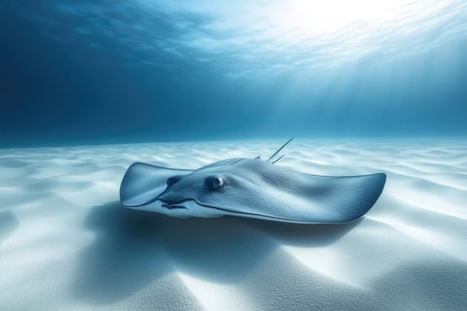 A graceful stingray gliding over a sandy ocean bed. photo