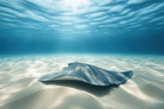 A graceful stingray gliding over a sandy ocean bed. photo