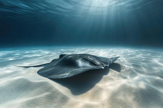 A graceful stingray gliding over a sandy ocean bed. photo