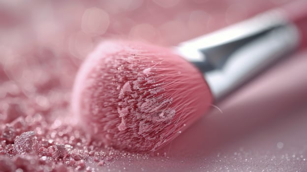 Close-Up of Pink Makeup Brush Against Soft Pink Background photo
