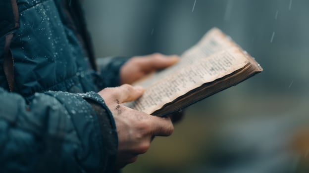 Holding an Aged Book in Warm Light at a Coastal Location photo