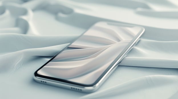 Mobile Phone Resting On Soft White Fabric In A Minimalist Setting photo