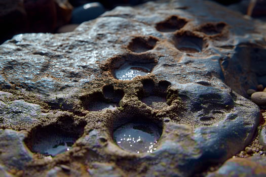 Animal Footprints on Wet Beach Stone - Nature, Wildlife, Texture - Perfect for Backgrounds and Environmental Themes photo