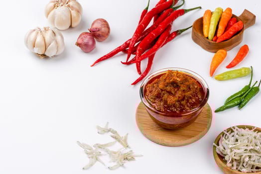 sambal ikan teri or anchovy chili is type of traditional cuisine from Indonesia. Indonesian chili sauce. photo