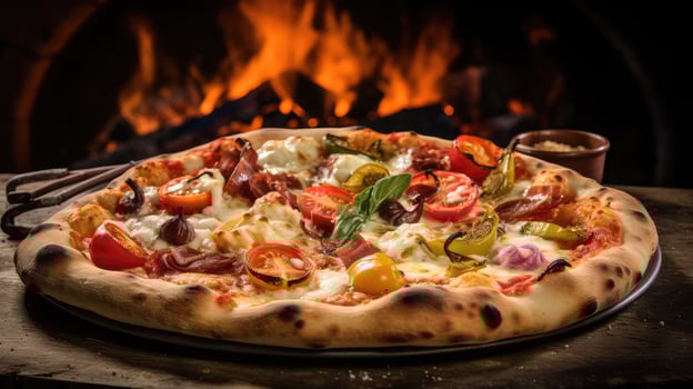 prosciutto wood fire pizza oven photo