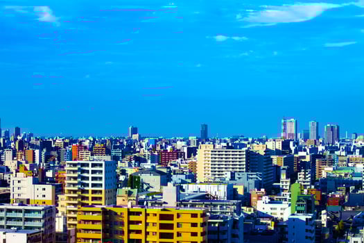 A cityscape at the urban city in Tokyo wide shot photo