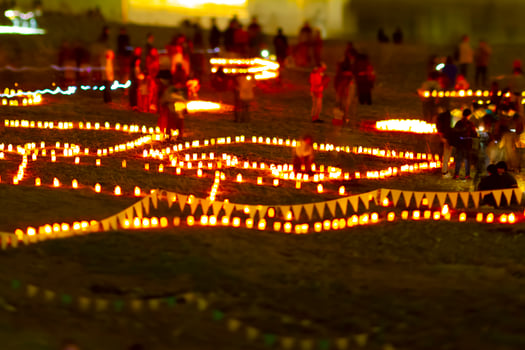 A burning romantic candles medium shot tiltshift at dusk photo