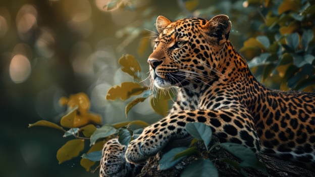 A jaguar lounging in a tree, photo
